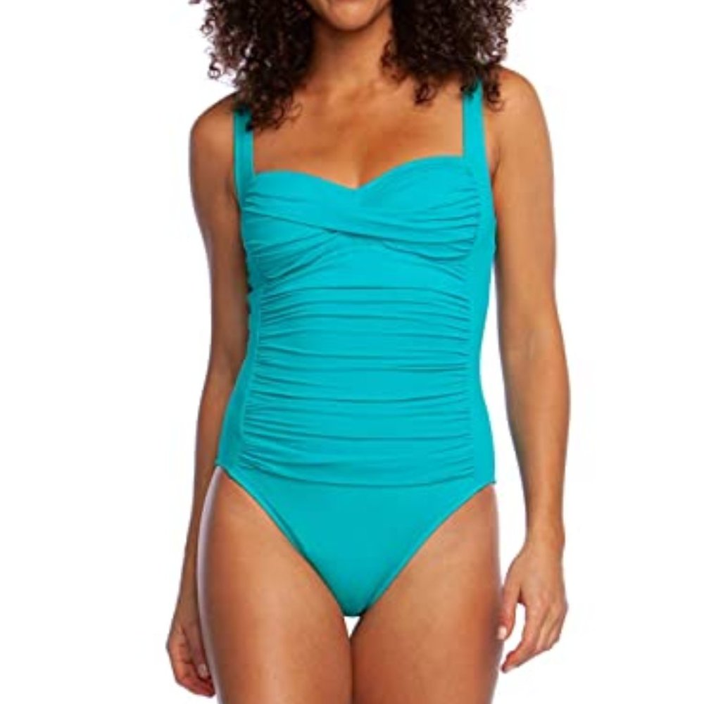 La Blanca OTS Sweetheart Mio Twist Front Turquoise Size 6 New